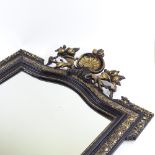 An ornate Antique French relief moulded gilt gesso-framed wall mirror, overall height 117cm, width