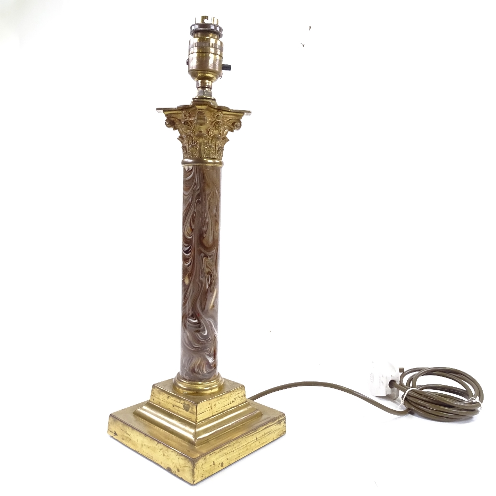 A brass Corinthian column table lamp with simulated marble column, height excluding fitting 35cm - Image 2 of 5