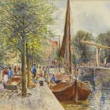 Herbert Moxon Cook, Dutch canal scene, signed, inscribed verso, 14" x 21", framed A few fox marks in