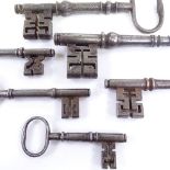 A group of 6 large Antique steel keys, largest length 14.5cm