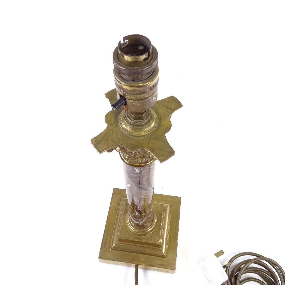 A brass Corinthian column table lamp with simulated marble column, height excluding fitting 35cm - Image 5 of 5