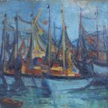 Mid-20th century French School, oil on canvas, harbour scene, indistinctly signed, 20" x 24",