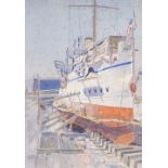 David Thomas Rose (1871 - 1964), watercolour, shipyard, signed with monogram, 13.5" x 9.5", framed