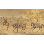 Attributed to Henry Alken, 19th century watercolour, horse riders, signed, 4.5" x 7.5", mounted