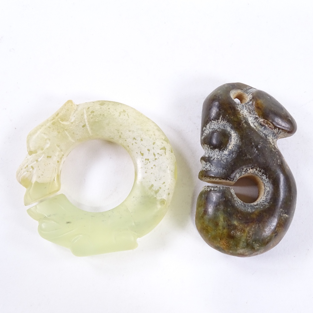 2 Chinese relief carved jade pendants, length 6cm - Image 5 of 5