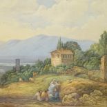 19th century watercolour, Italianate landscape, unsigned, 29" x 39", framed Good condition but frame