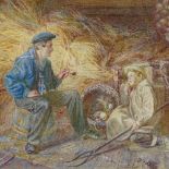 R B Wallace, 19th century watercolour, sailor and shepherd boy in a barn interior, signed, 9" x 13",