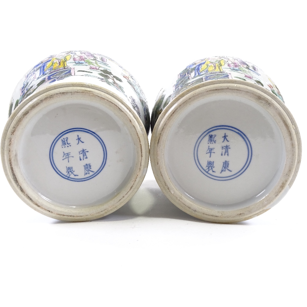 A pair of Chinese porcelain baluster vases, hand painted enamel decoration, 6 character marks, - Image 5 of 5