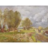 Norwich School, oil on wood panel, landscape view towards Dedham, unsigned, inscribed verso, 10" x