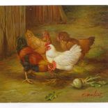 Modern oil on panel, poultry in the farmyard, 8" x 10", unframed Very good condition