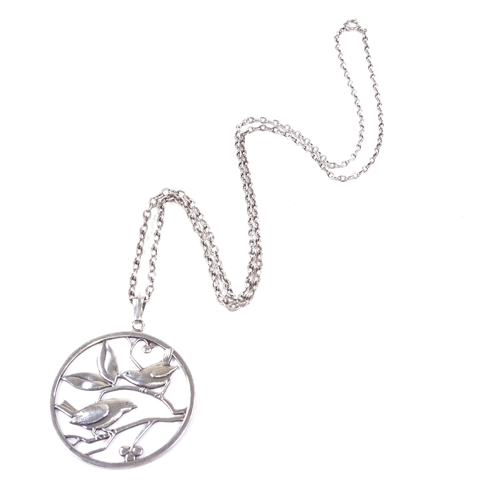 CARL M COHR - a large Danish stylised silver bird pendant necklace, model no. 25, on sterling chain, - Image 2 of 4