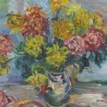Oil on canvas board, impressionist still life, unsigned, 22" x 27", framed Very good condition