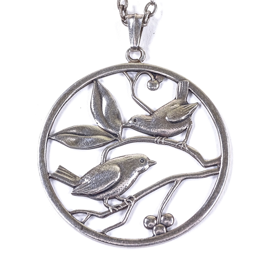 CARL M COHR - a large Danish stylised silver bird pendant necklace, model no. 25, on sterling chain,