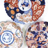 3 19th century Japanese Imari plates with scalloped edges, largest 26cm across