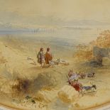 Laborde, 19th century watercolour, farmers with goats in Greek landscape, unsigned, 9" x 13", framed