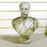 A Victorian carved stone bust of a gentleman wearing ceremonial uniform, unsigned on socle base,