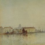 Arthur Douglas Peppercorn, watercolour, docklands scene, signed with monogram, old label verso,