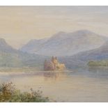 H Cole, watercolour, lake scene, 9" x 17", and 19th century pencil and watercolour, Blackfriars