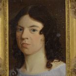 19th century oil on board, portrait of a girl, unsigned, 11.5" x 8", framed Small paint flake near