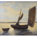 Carl Ackens, oil on canvas, sailing boat, signed and dated 1937, 31.5" x 39", framed Very good