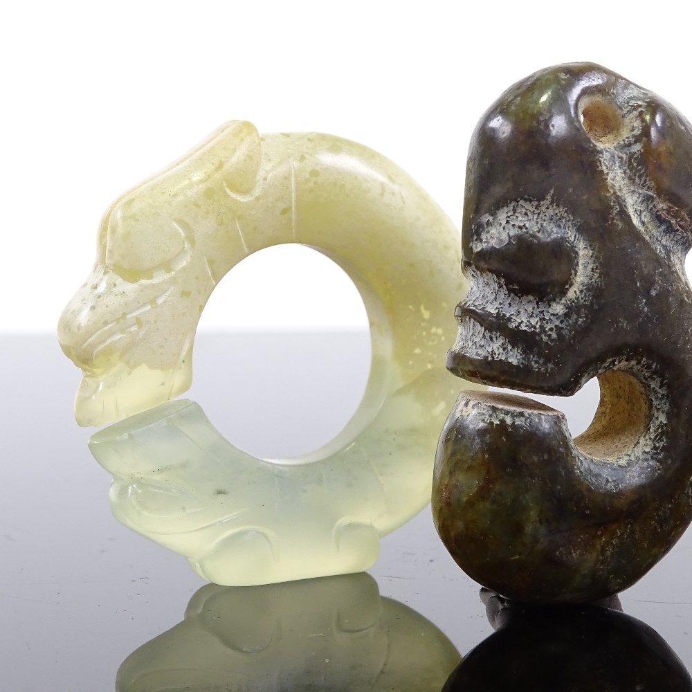 2 Chinese relief carved jade pendants, length 6cm - Image 3 of 5