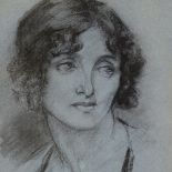 Early 20th century charcoal on blue paper, head portrait of a woman, indistinctly signed, 15.5" x