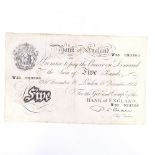 A white five pound note dated 1951, serial no. W53 093500 Fold marks and light discolouration