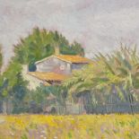 Oil on board, impressionist summer landscape, unsigned, 16.5" x 24", framed Good condition