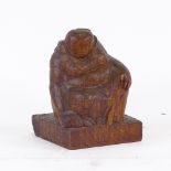 Circle of Francesca Zuniga, wood carving, seated figure, circa 1960s, height 8"