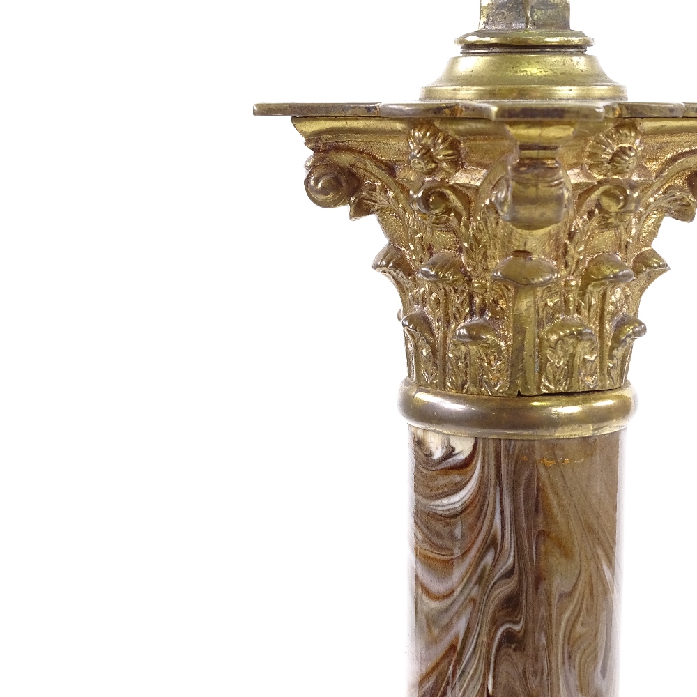 A brass Corinthian column table lamp with simulated marble column, height excluding fitting 35cm