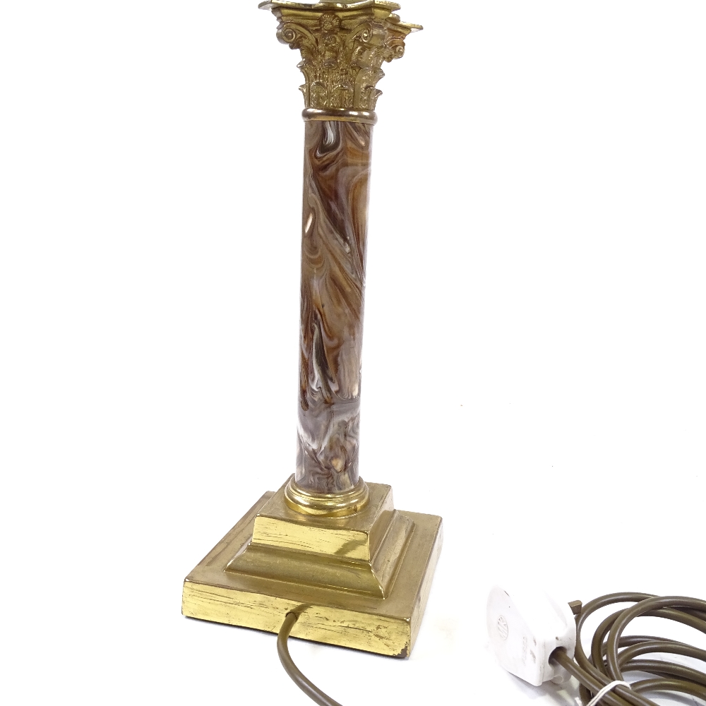 A brass Corinthian column table lamp with simulated marble column, height excluding fitting 35cm - Image 4 of 5