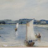 Florence Hodges, watercolour, boats on the river, signed and dated 1898, 10" x 20", framed A