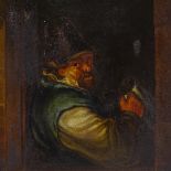 19th century oil on board, Dutch peasant, unsigned with original letter of purchase verso, dated