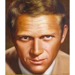 Modern oil on canvas, portrait of Steve McQueen, indistinctly signed, 20" x 16" Very good condition