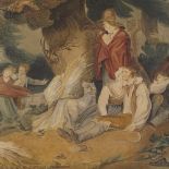 J P Brooke, watercolour, travellers sheltering from a storm, signed and dated 1816, 20" x 28",