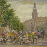 Paul Gustave Fischer (Danish 1860 - 1934), oil on canvas, flower market scene, inscribed on