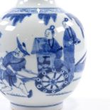 Chinese blue and white porcelain narrow-neck vase, with hand painted carriage and horse procession