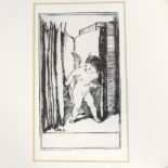 Small etching, cherub, unsigned, in ornate gilt-gesso vine leaf frame, overall frame height 13"