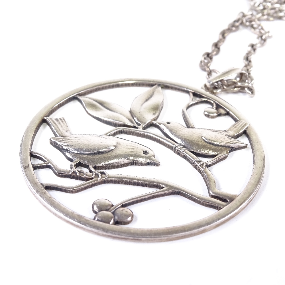 CARL M COHR - a large Danish stylised silver bird pendant necklace, model no. 25, on sterling chain, - Image 3 of 4