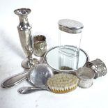 A collection of silver items, to include silver-backed dressing table mirror, silver doll's