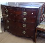 A Regency mahogany bow-front chest, with brushing slide, 4 long drawers under, on bracket feet ( one