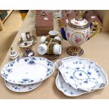 A Faberge Collection teapot, height 22cm, Limoges coffee cans and saucers, Copenhagen dishes,