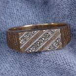 A gent's 9ct gold and diamond set signet ring, 3.9g, size S