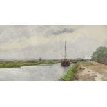 Margaret Barnard, watercolour, canal scene, 28cm x 48cm, framed