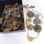 A box of mixed silver filigree and plated costume jewellery, to include stylised pierced belt,