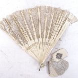 A Victorian ivory and silver-mounted aide memoire, and an ivory and lace fan (2)
