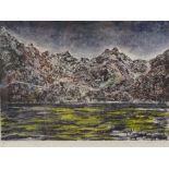 Monica Epstein, coloured etching, mountainscape, pencil signed and dated '93, 29cm x 41cm, framed