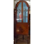 A late Victorian mahogany and ebony strung dome-top corner cupboard, with 2 lattice glazed doors and