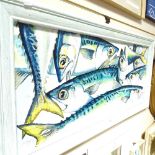 Clive Fredriksson, oil on board, mackerel, 39cm x 93cm, framed