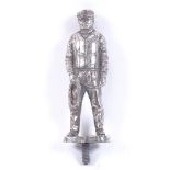 A Vintage chrome plated standing fisherman car mascot, unsigned, height 10.5cm